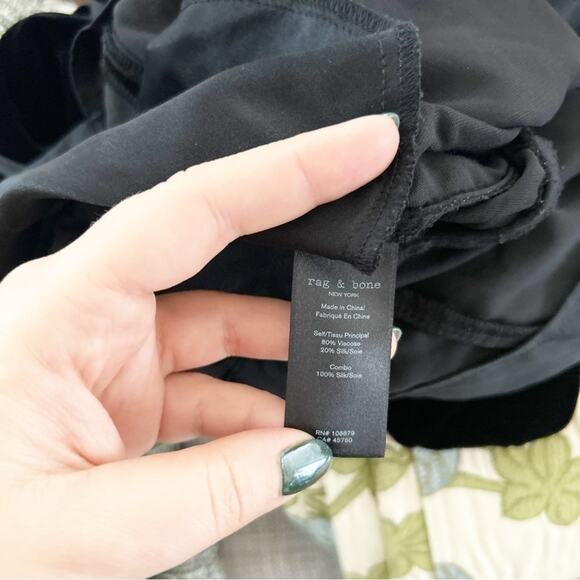 Rag & Bone Jamie Black Velvet V-Neckline Straight-Leg Tie Waist Jumpsuit Size 4 - Picture 11 of 12